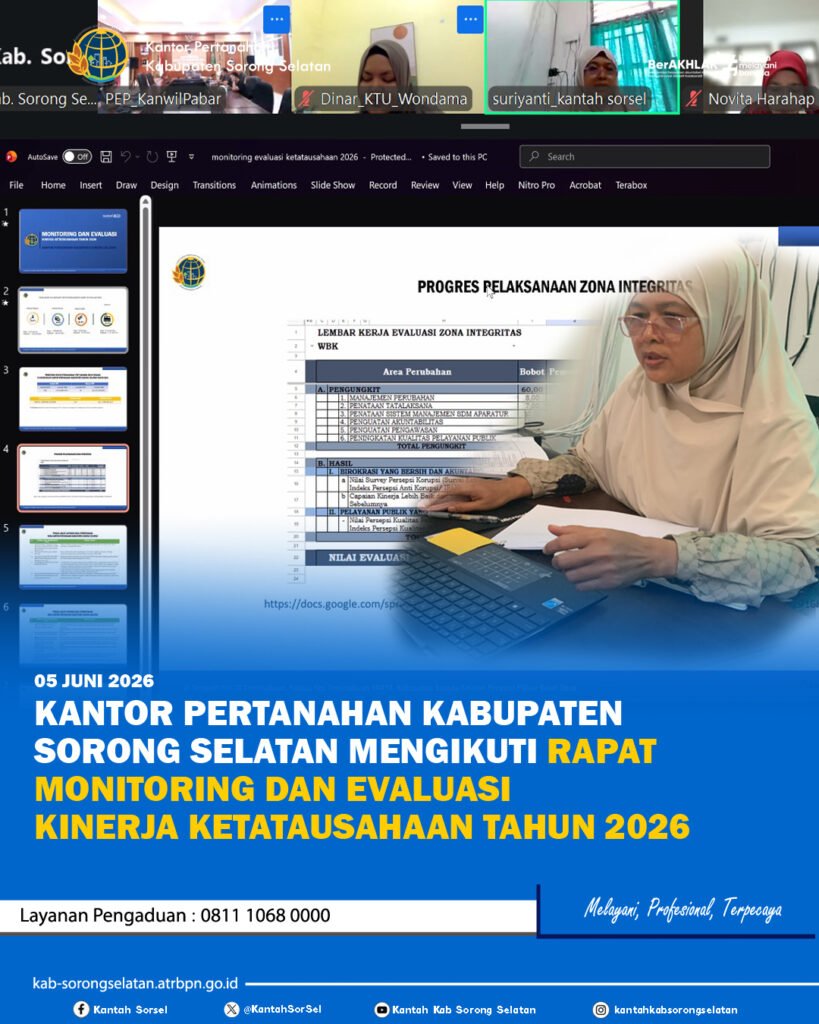 Kantor Pertanahan Kabupaten Sorong Selatan Mengikuti Rapat Monitoring Dan Evaluasi Kinerja Ketatausahaan Tahun 2026 1 70989 819x1024 1